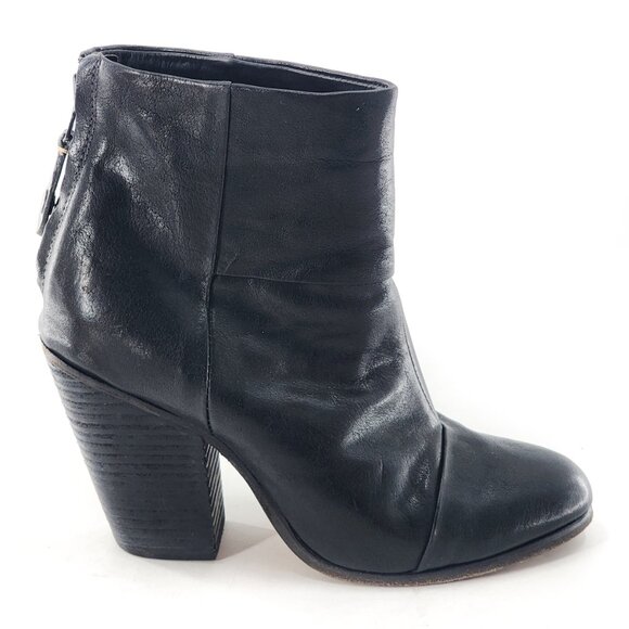 RAG & BONE Newbury Black Leather Block Heel Ankle Bootie Zip - Picture 1 of 9
